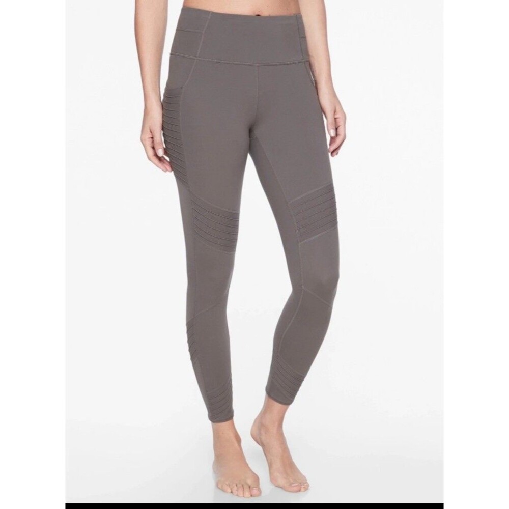 Athleta Stash Pocket Moto Tight In Powervita, Flagstone Gray SZ  S #383938